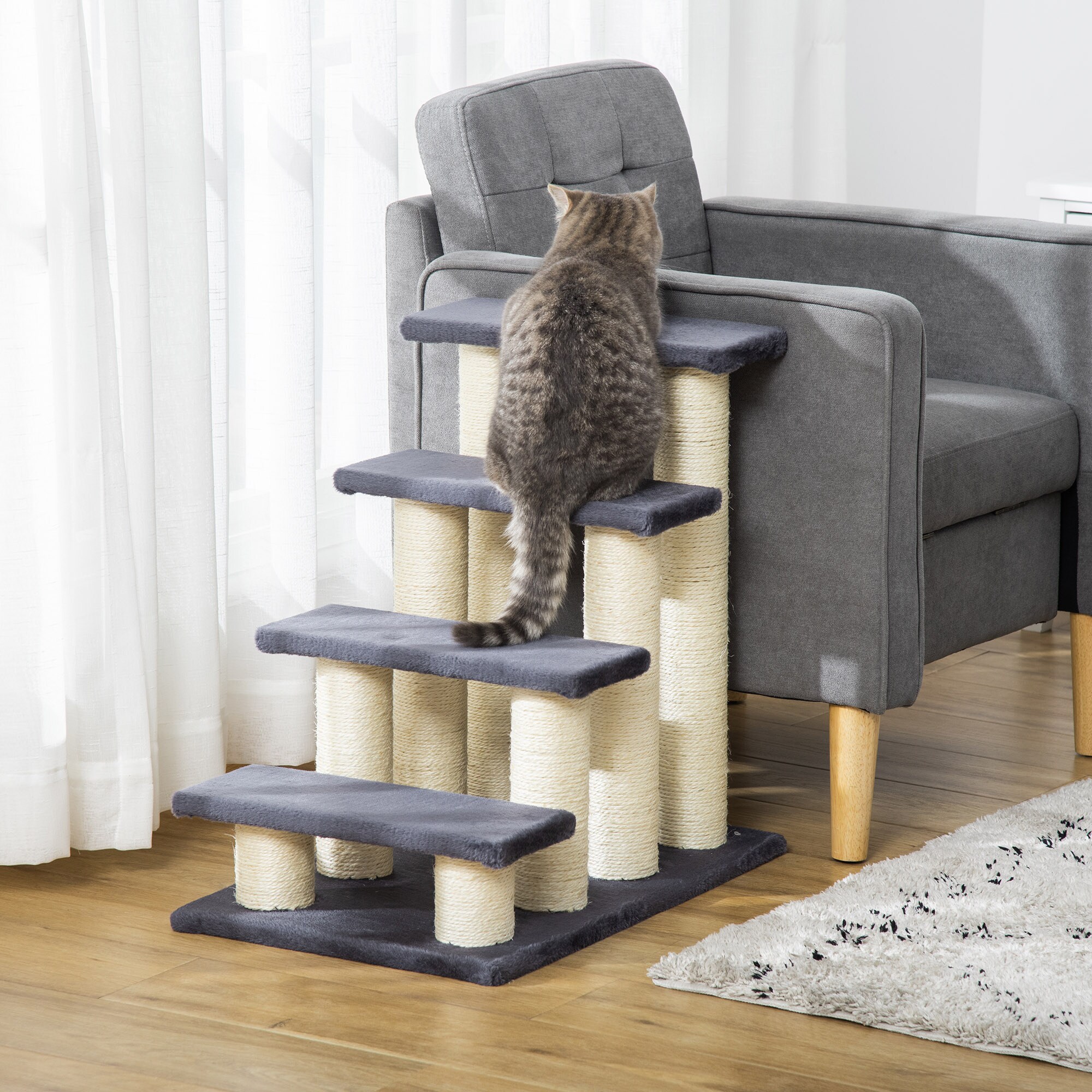 PawHut Katzentreppe mit 4 Stufen grau 60 x 42 x 61 cm (LxBxH)