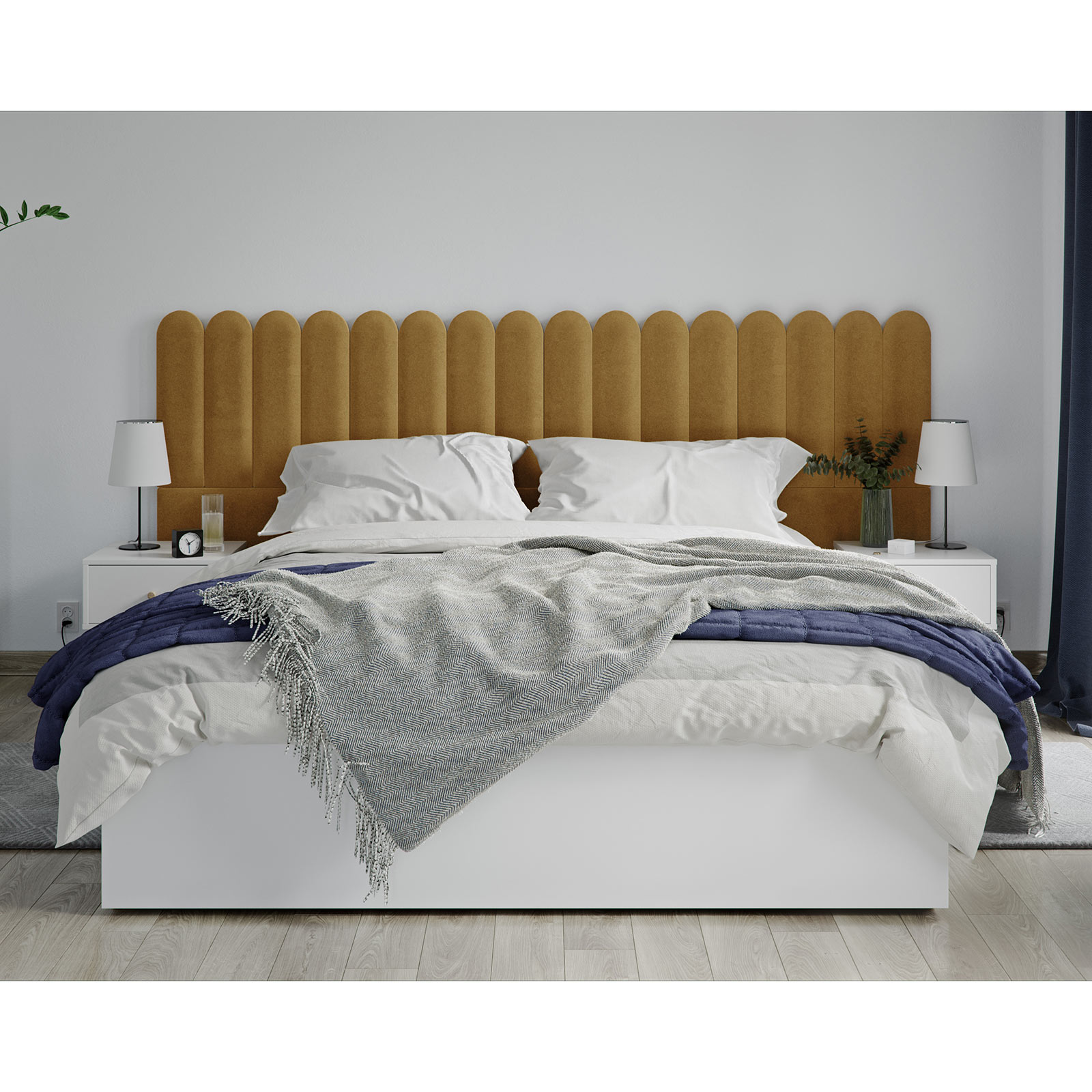 Wandpolster - mustard - Samt - oval - 15x60 cm