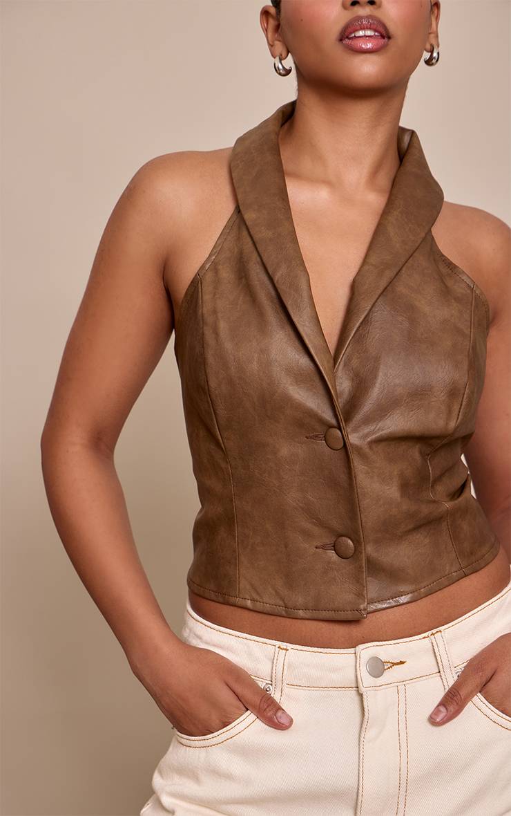 Marron Gilet Sans Manches En Synthétiquecuir Petite