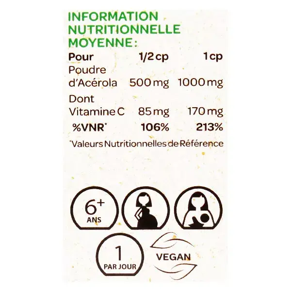 Arkopharma Azinc Acerola Natural 1000 - Embalagem com 2 x 30 comprimidos