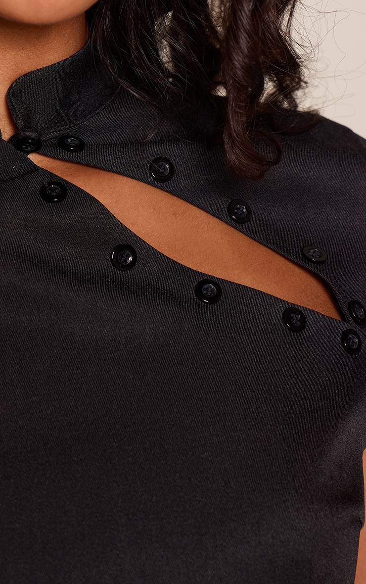 Noir Robe Moulante Tissée Asymétrique À Détail Bouton Et Découpe