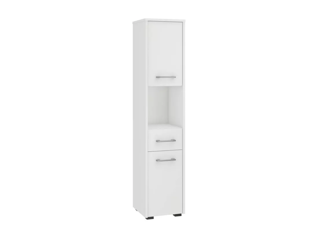 Colonne salle de bains AKORD FIN Blanche 30 cm 2 portes 1 tiroir façade Blanche 5 étagères 30x30x140 cm