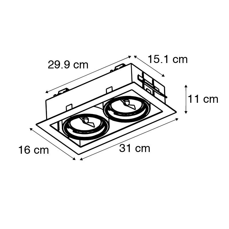 Set van 12 Inbouwspots zwart AR111 verstelbaar 2-lichts - Oneon