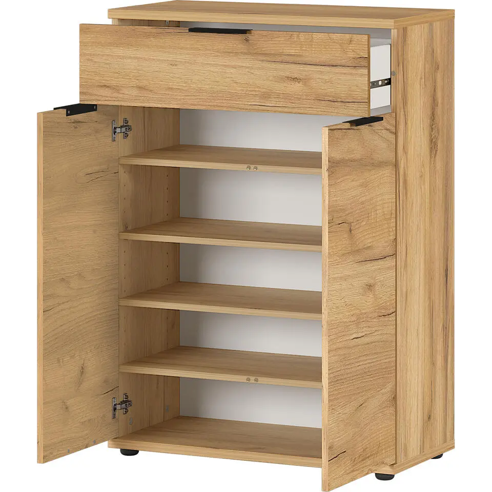 Schoenenkast Frodo 75 cm met 1 lade & 2 deuren - eik