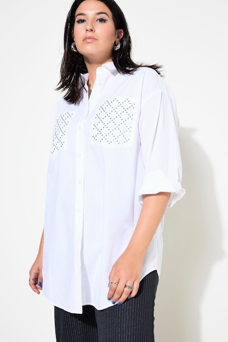 Hemdbluse, oversized, Ziernieten-Taschen