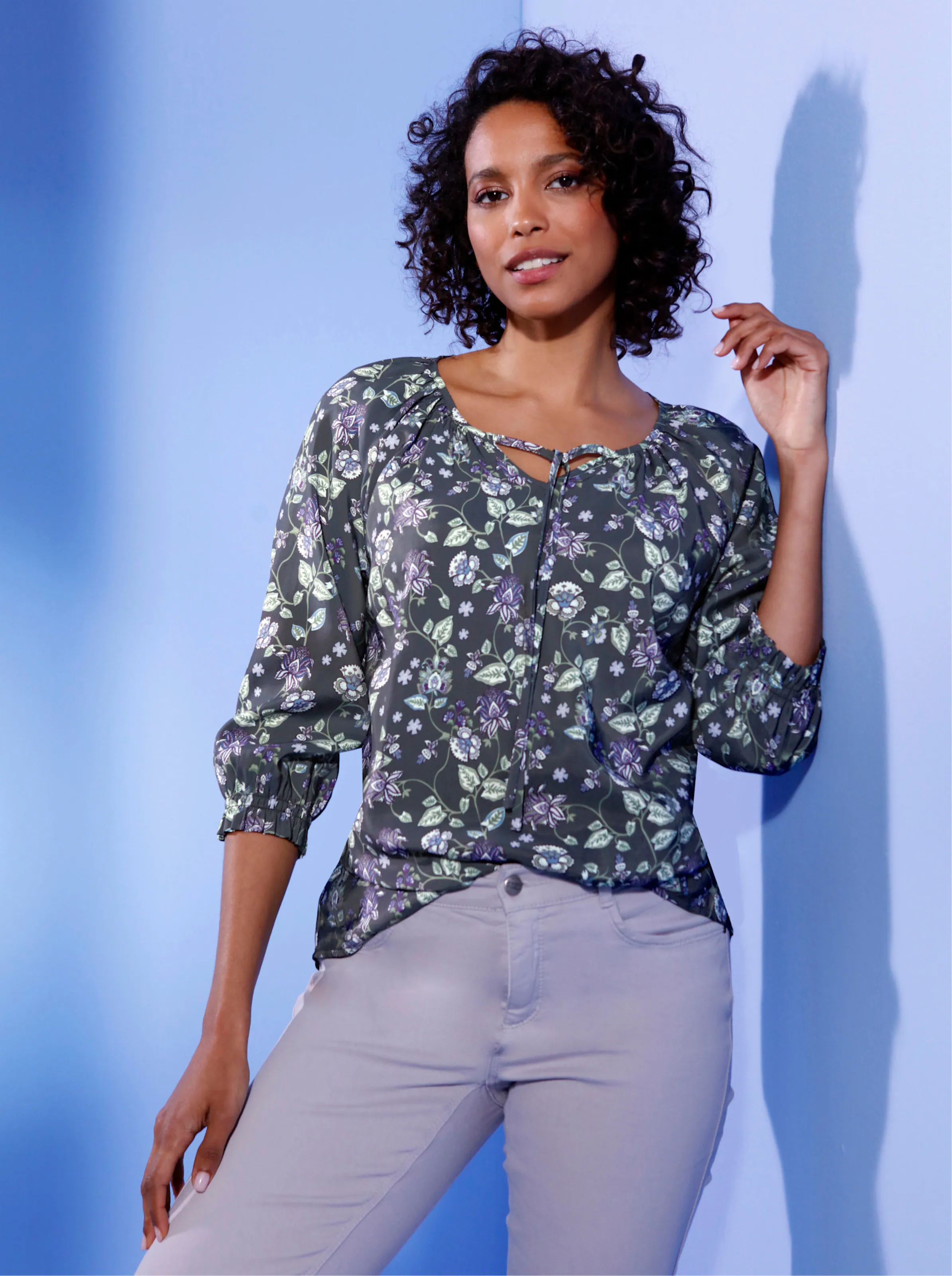 CREATION L PREMIUM Modal-Bluse in graphit-flieder-bedruckt