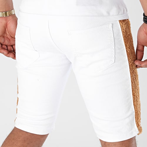 Short Jean A Bandes Fourrure P516 Blanc Marron