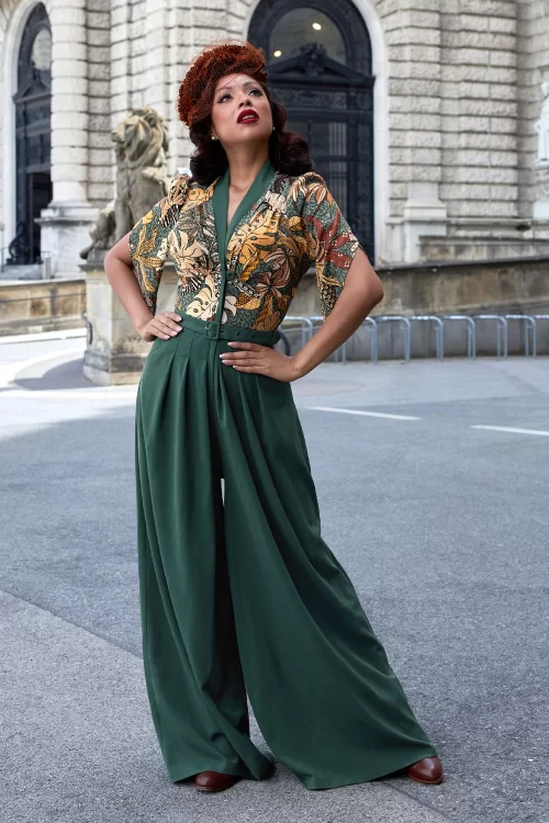 Miss Candyfloss Gali Gia Leaf jumpsuit in smaragdgroen