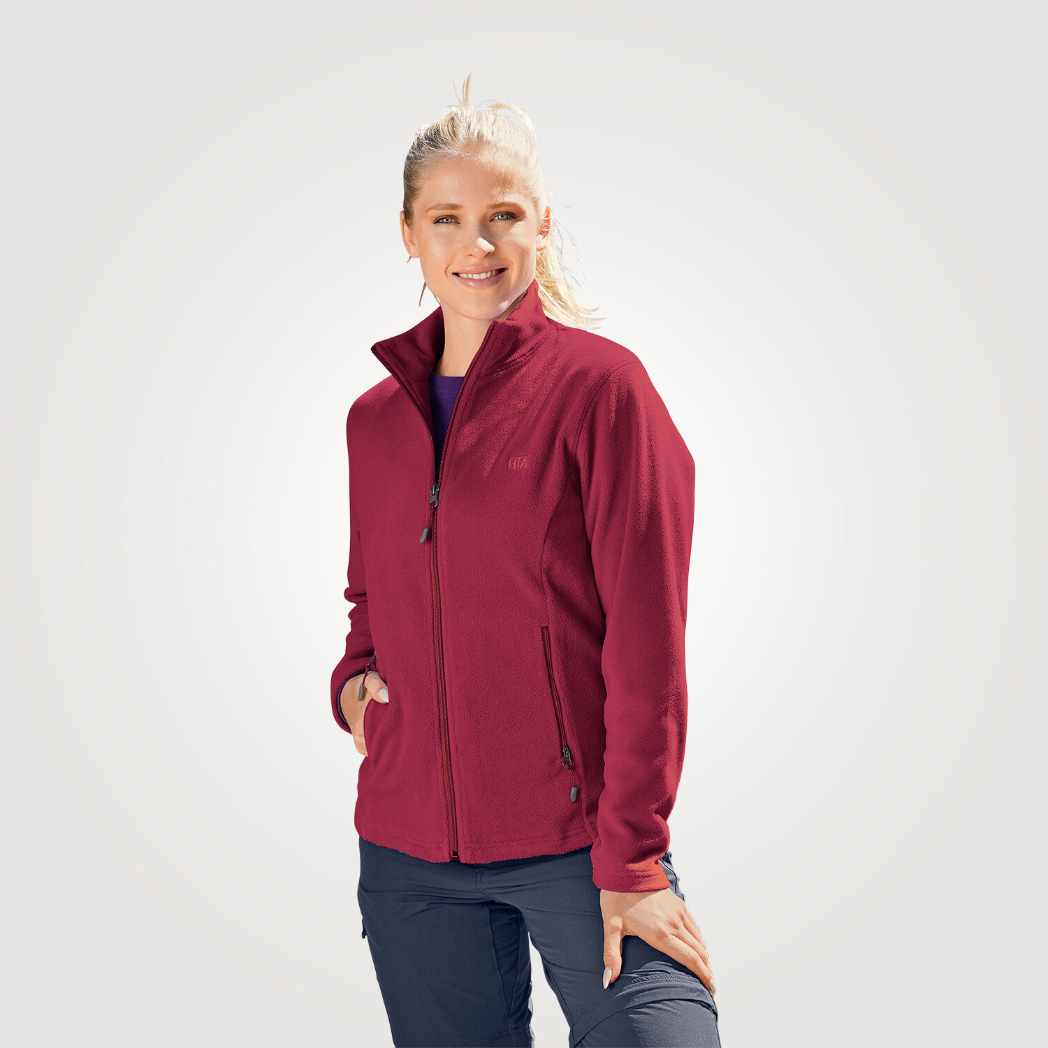 Damen-Fleecejacke uni mit Stehkragen