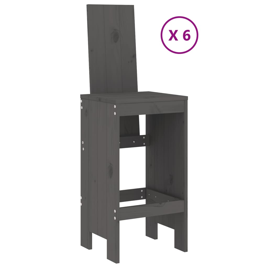 Ensemble de bar de jardin 7 pcs gris bois de pin massif