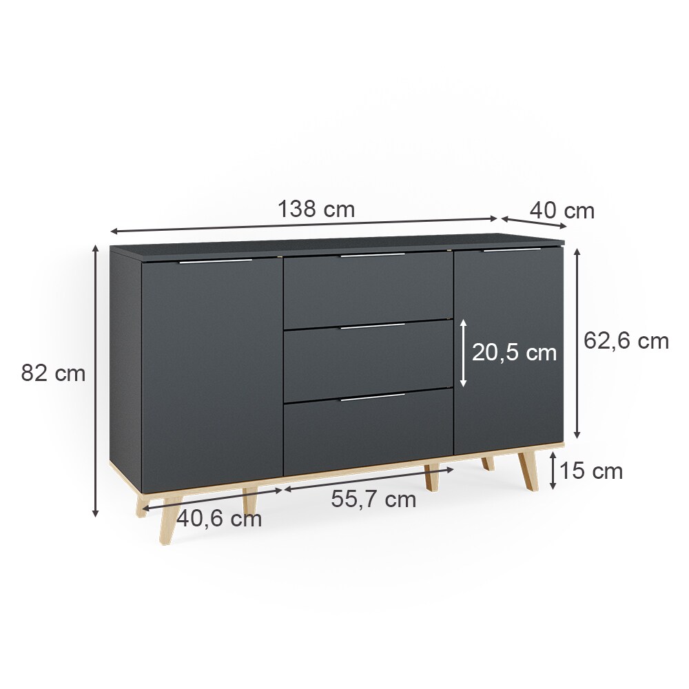 Vicco Sideboard Kommode Wohnwand Neptune Anthrazit Eiche Ablage Türe Schublade