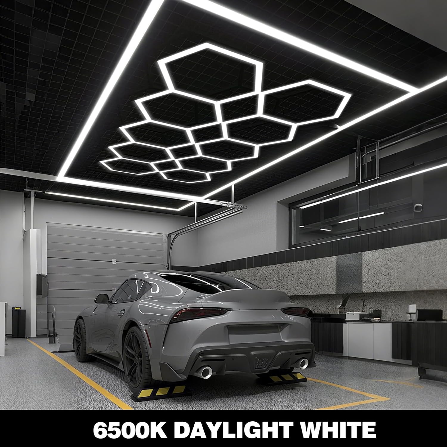 LED Hexagon Beleuchtung - 10Hex 76pcs Röhrenleuchten, 608W 6500K Superhell verknüpfbare Sechseckige Garagenleuchten LED-Deckenleuchten für Garage Werkstatt Gaming Fitnessstudio Friseur Bürobeleuchtung