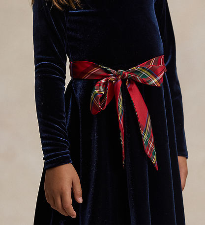 Polo Ralph Lauren Velours Kleid - Navy m. Rot