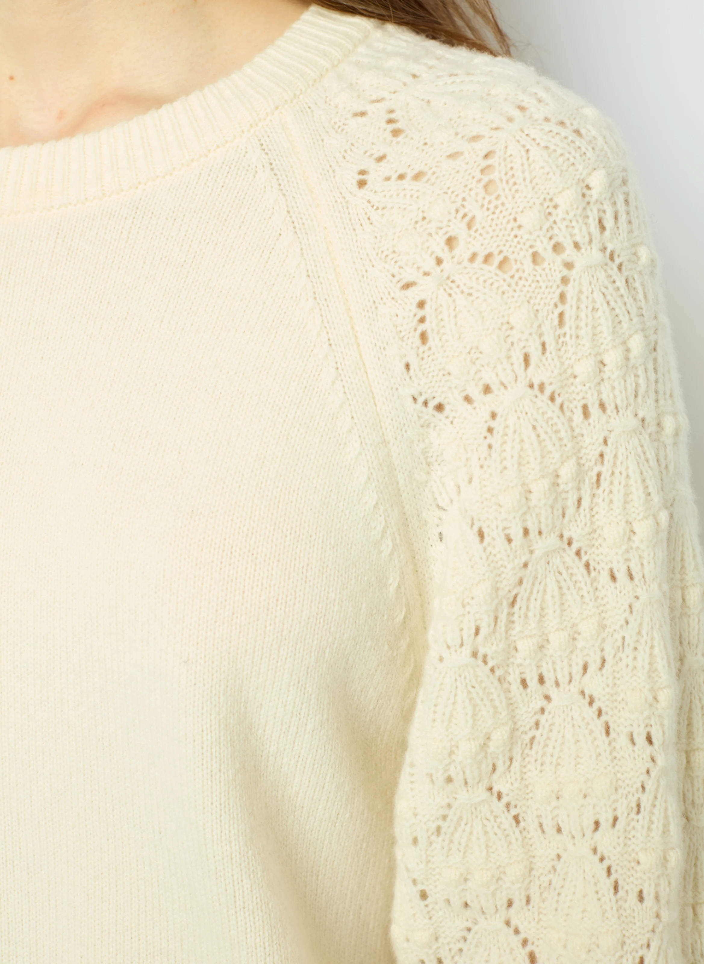 JOELYNE - Pull col rond en laine | Blanc