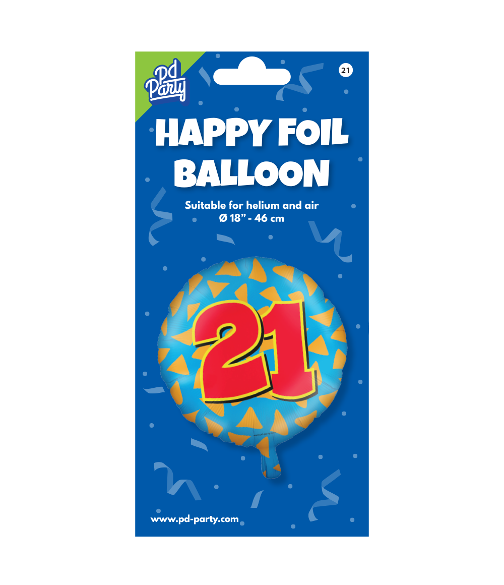 Helium Ballon 21 Jaar Gekleurd Leeg 46cm