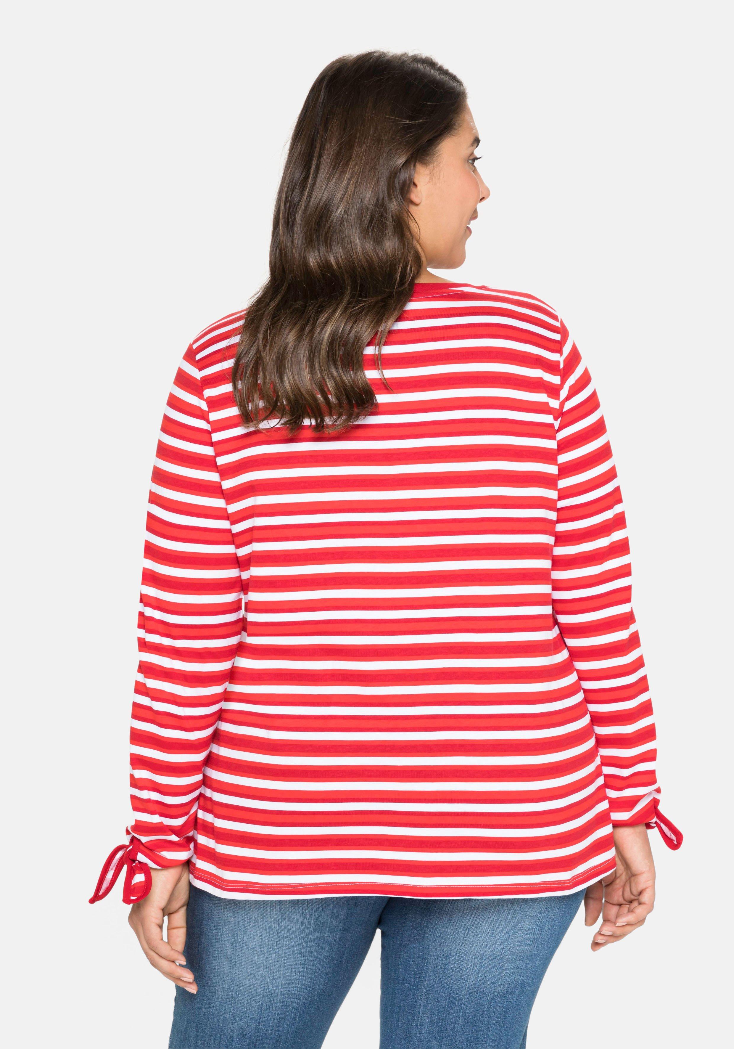 Langarmshirt mit Ringeln und Knoten am Ärmelsaum