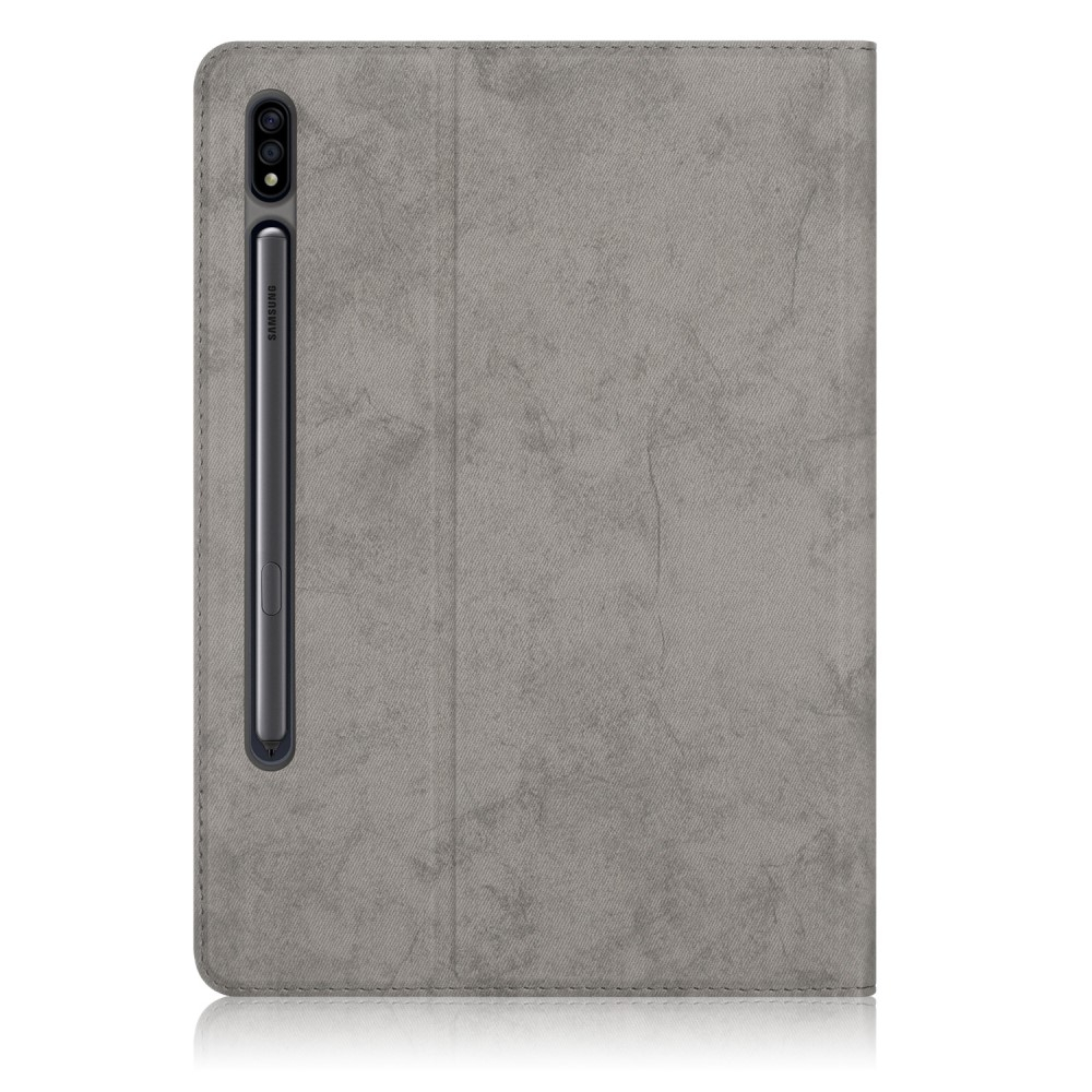 Samsung Galaxy Tab S8  Plus / Tab S7  Plus / Tab S7 FE 5G Vintage Leder Tasche Smart Case Hülle S-Pen Halterung - Grau
