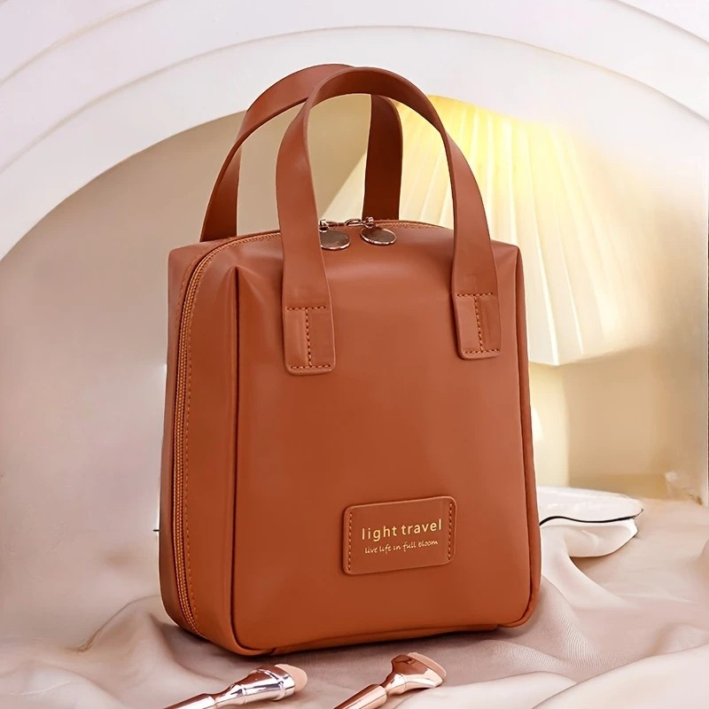 (19x15cm) Leder Reise Kulturbeutel Kosmetik Make Up Tasche Necessaire Organizer Bag - Braun