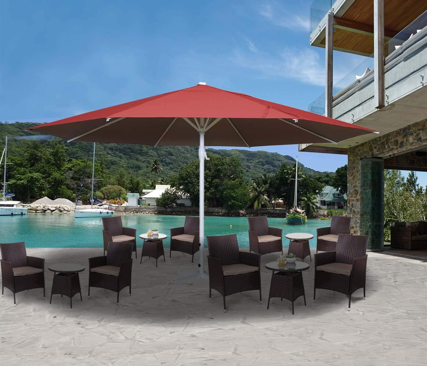 Mendler Sonnenschirm Meran II, Gastronomie Marktschirm, Ø 5m Polyester/Alu Mast weiß 28kg ohne Ständer