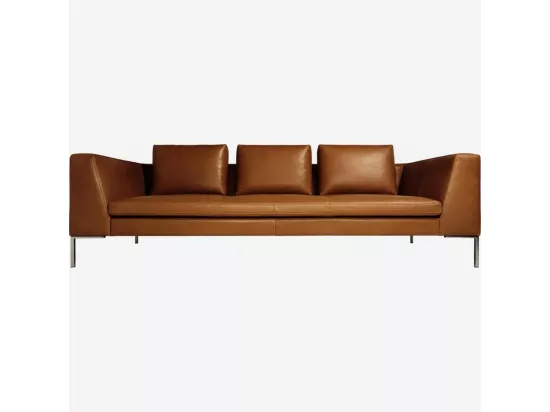 HABITAT - Canapé 3 places en cuir Vintage Leather - Marron cognac - Montino