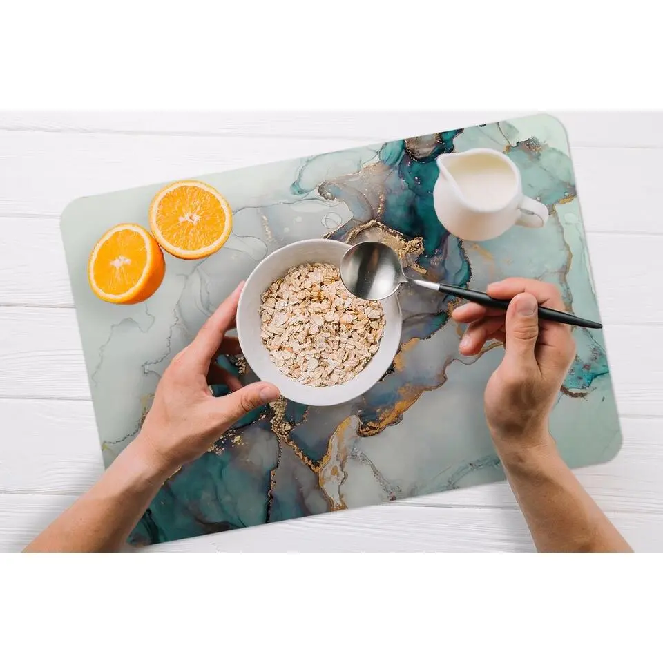 MuchoWow Placemat (6stuks) 45x30cm Marmer print Goud Blauw