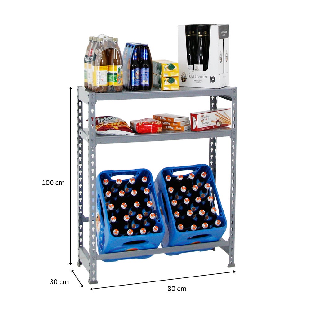 PROREGAL Drankkratplank, Camel-stijl, met opbergplank, HxBxD 100 x 80 x 30 cm, Grijs
