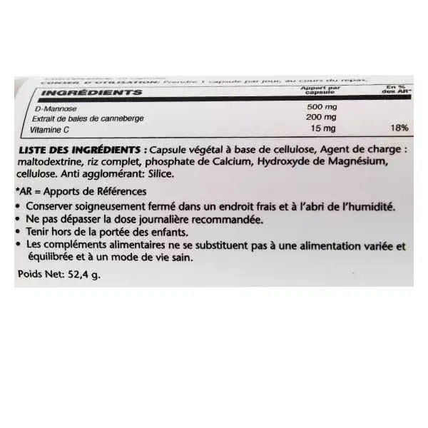 Solaray D - Manose e Cranberry, 60 cápsulas vegetais