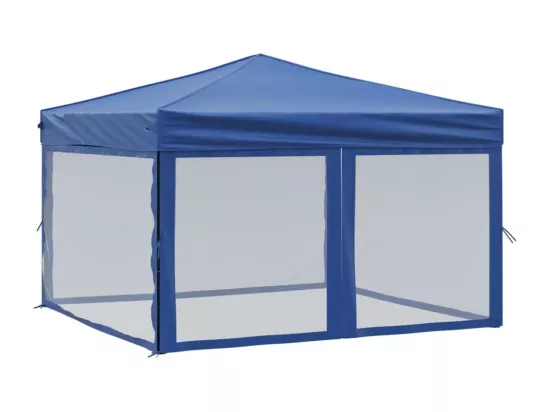 Tente de réception pliable avec parois Bleu 3x3 m