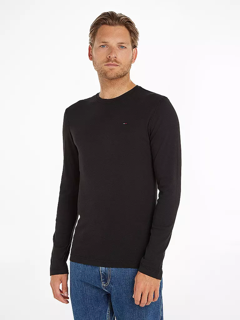 TOMMY JEANS Langarmshirt  Slim Fit schwarz