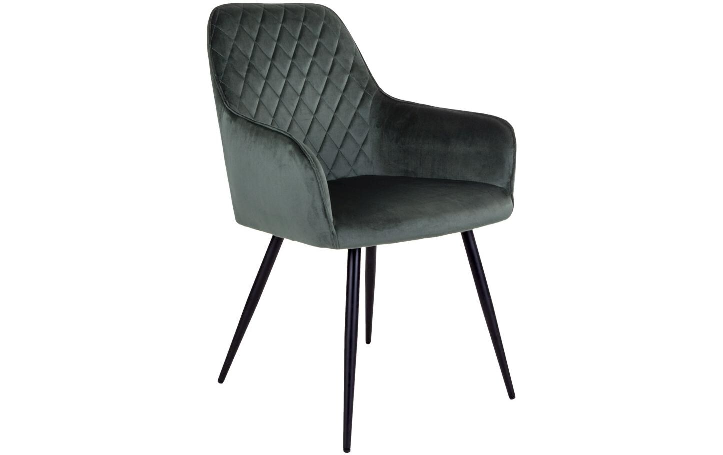 Stuhl Harbo 65 x 57 x 87, Grün/Schwarz, 2 Stück<br>Esszimmerstuhl mit Armlehnen und Rautensteppung