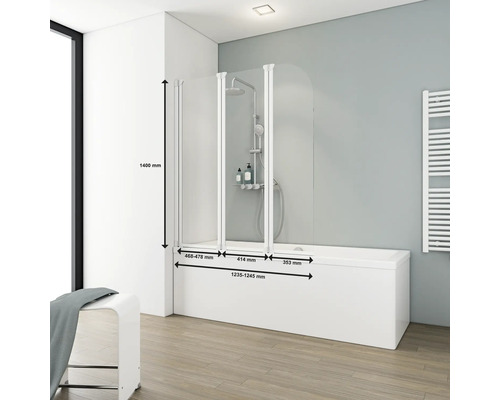 3-delige badwand SCHULTE Komfort ExpressPlus 125 x 140 cm helder glasprofiel kleur wit EP1654 04 50 140