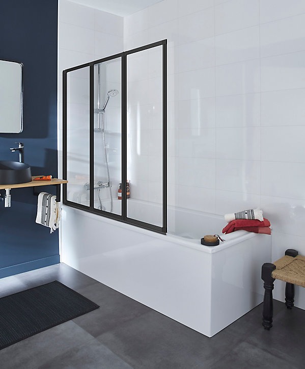 Pare-baignoire 3 volets noir mat 127 x 140 cm Schulte Golf quattro