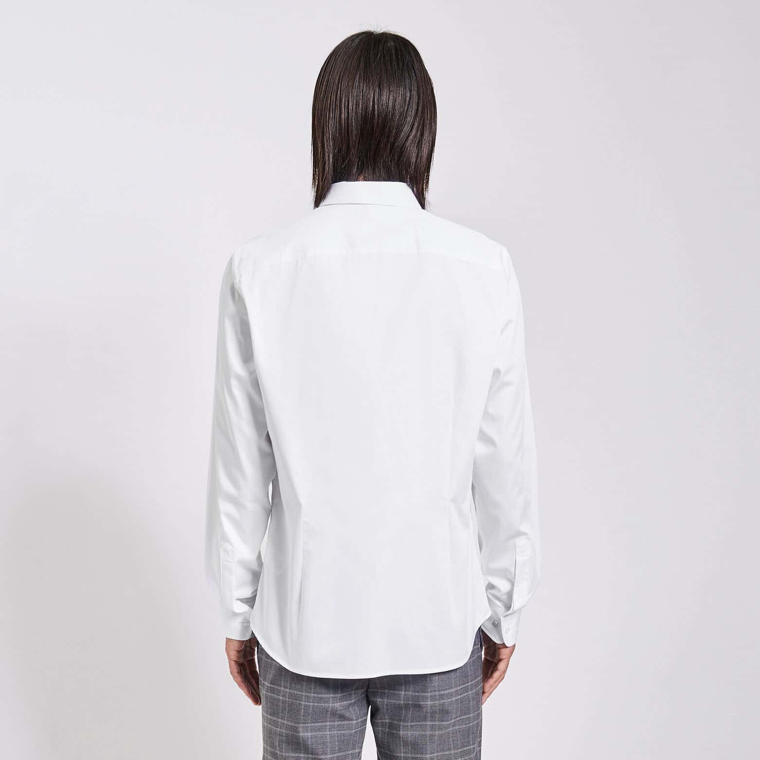 Chemise slim unie coton biologique satin Blanc