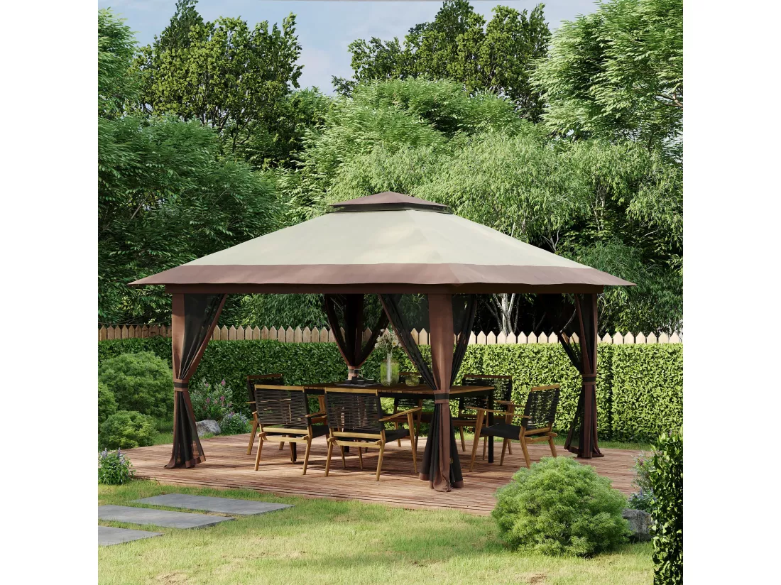 Tonnelle barnum de jardin pop-up pliant 3,92L x 3,92l x 2,83H m sacs de lestage et transport inclus beige
