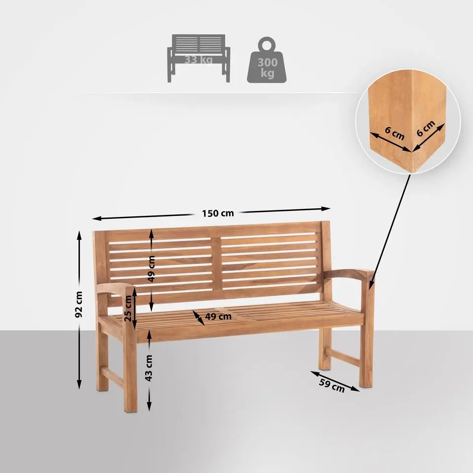 CLP Teakbank Halden 150 cm