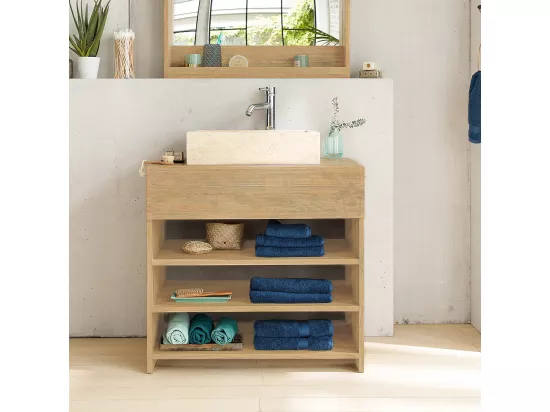 Meuble de salle de bain en bois d'hévéa 80 cm