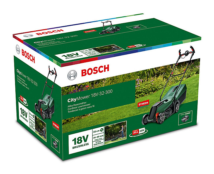Tondeuse sans-fil sur batterie 18V Bosch CityMower 32 34 cm (avec 1 batterie et 1 chargeur)