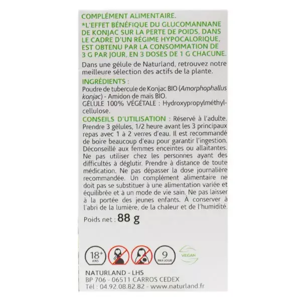 Naturland Konjac Bio Perte de Poids 150 Végécaps
