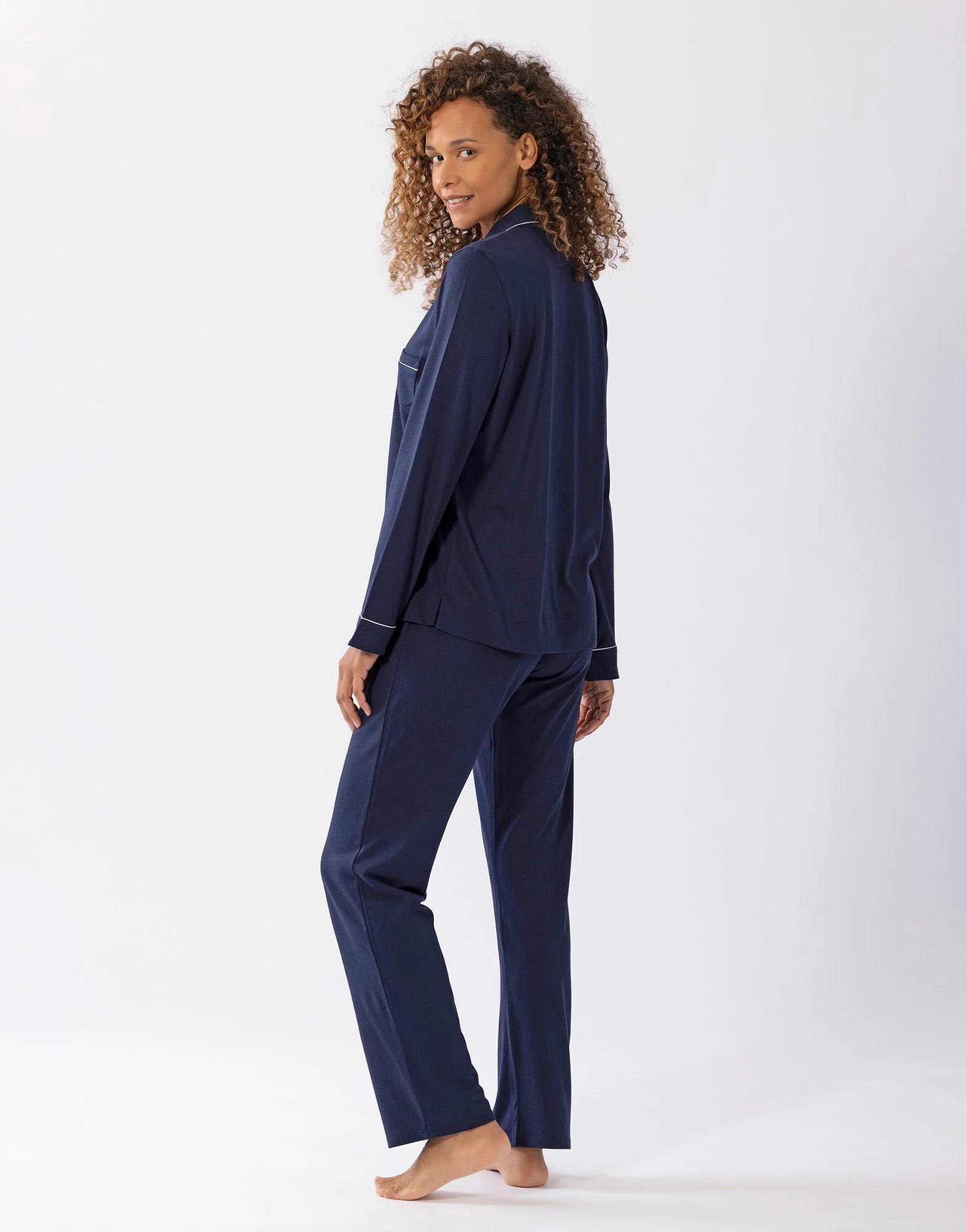 INTEMP A06 - Pyjama boutonné en coton modal | Bleu