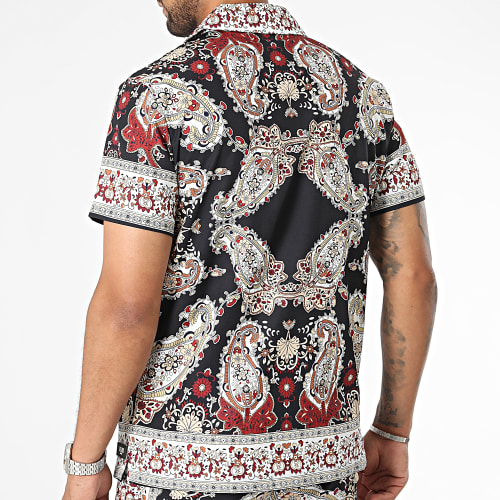 Ensemble Chemise Manches Courtes Et Short Jogging Noir Beige Floral