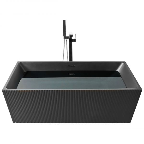 Beliani Banheira Retangular Independente em Acrílico Preto Mate 170 X 80 cm Acabamento Canelado Casa de Banho de Estilo Moderno XX - 4255664838216