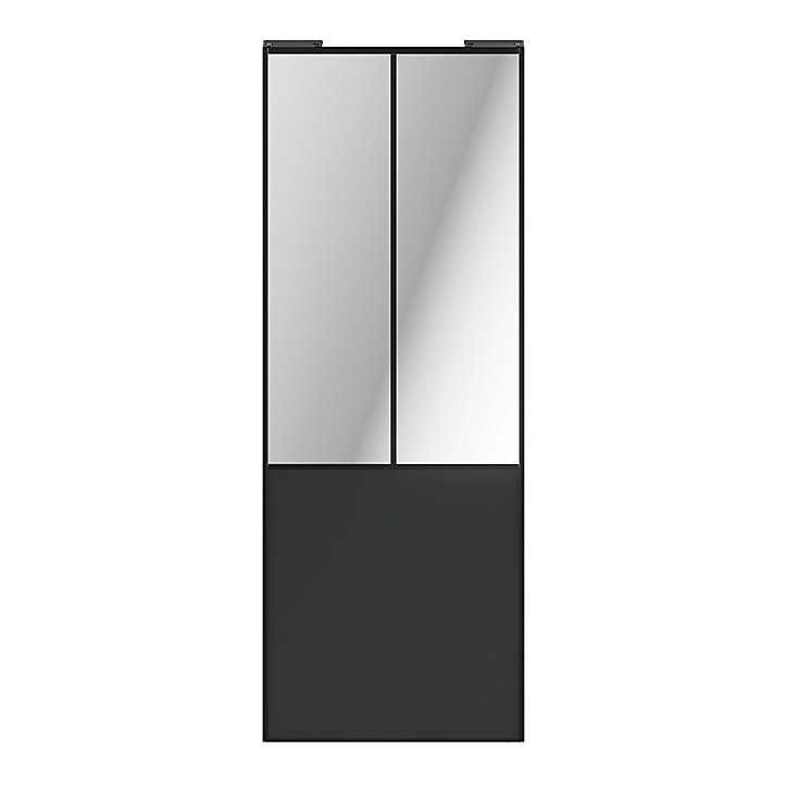 Porte de placard coulissante atelier gris anthracite profil noir GoodHome Arius H. 248,5 x L. 91.2 cm + amortisseurs