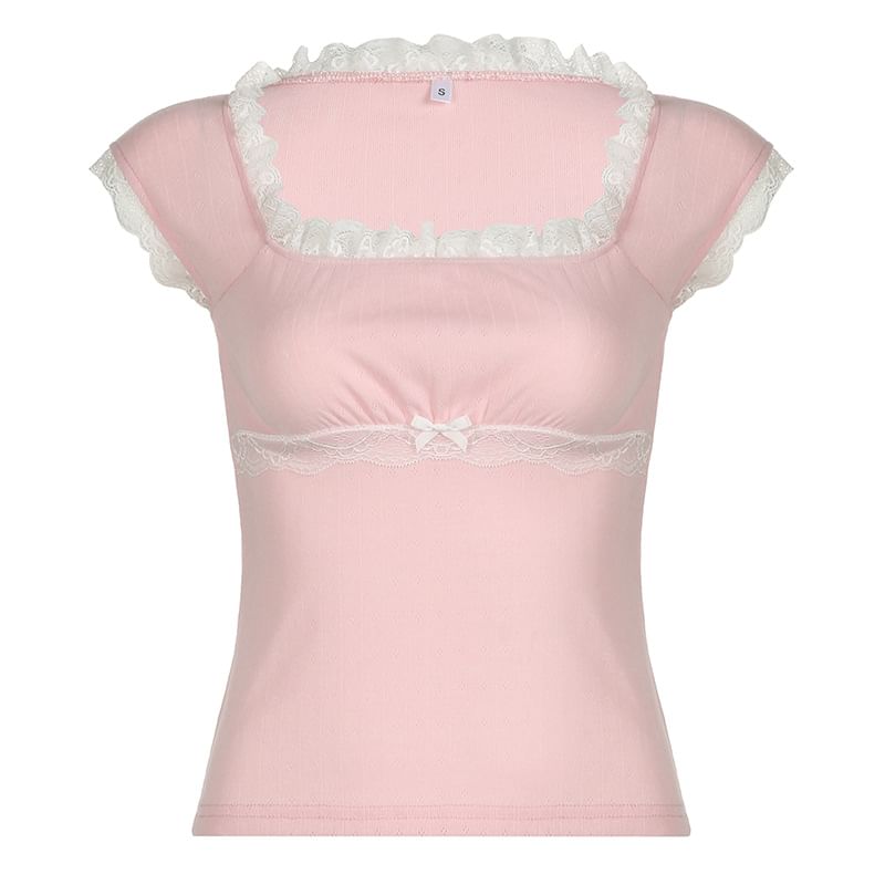 Sosana - Slim-fit crop top met vierkante hals en kanten rand