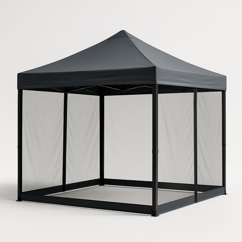 Zelt 3 x 3 m mit schwarzer Netz-Seitenwand aus Polyester