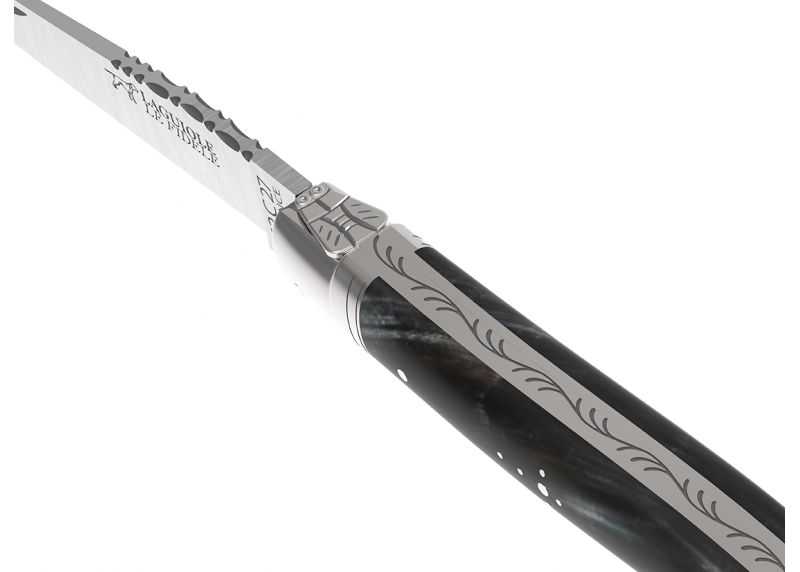 Couteau Laguiole avec un manche en corne brune et 2 mitres en acier inoxydable