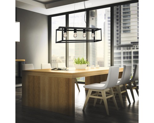 Hanglamp, 4-lichts, L 75 cm, zwart