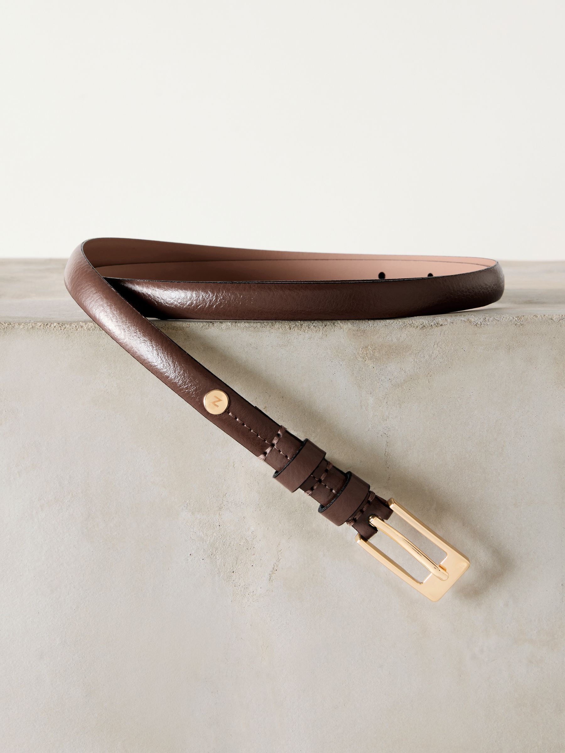 Mokkabruin - N. Premium skinny Made In Italy leren riem