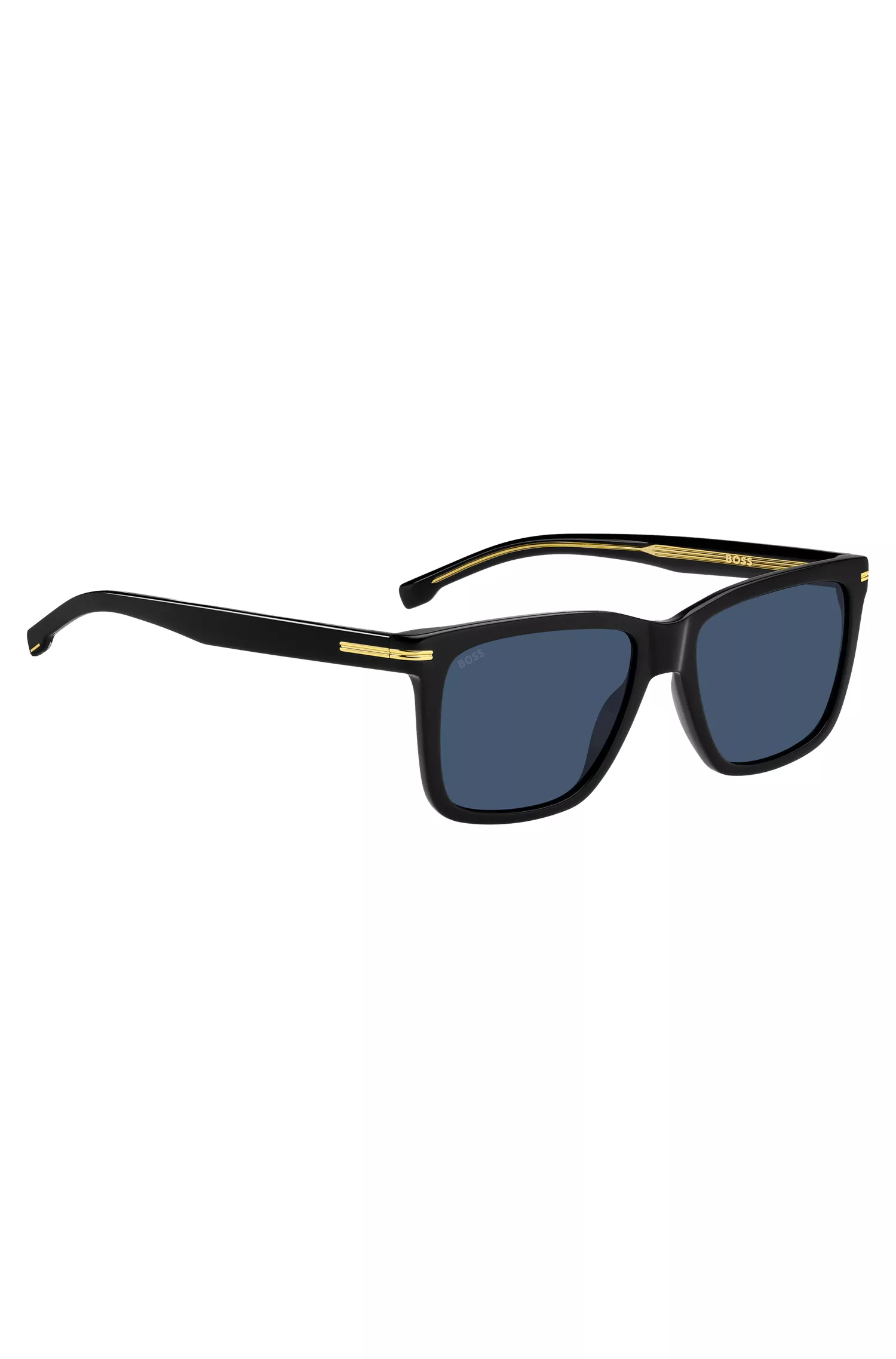 Óculos de sol BOSS em acetato preto com detalhes exclusivos.