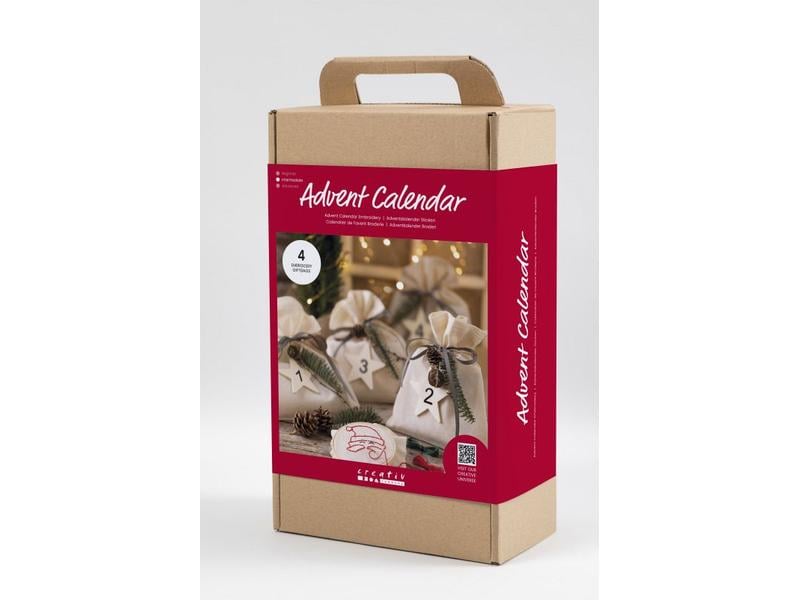 Creativ Company Adventskalender Bastelset Sticken, 4 Stück Adventskalender mit neuen Bastelprojekten
