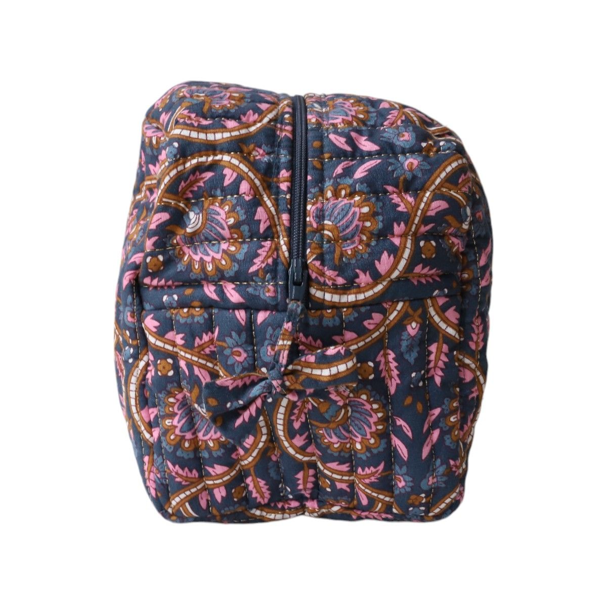 Grande trousse de toilette block print bleu - Mariage Indien Pondie Chérie